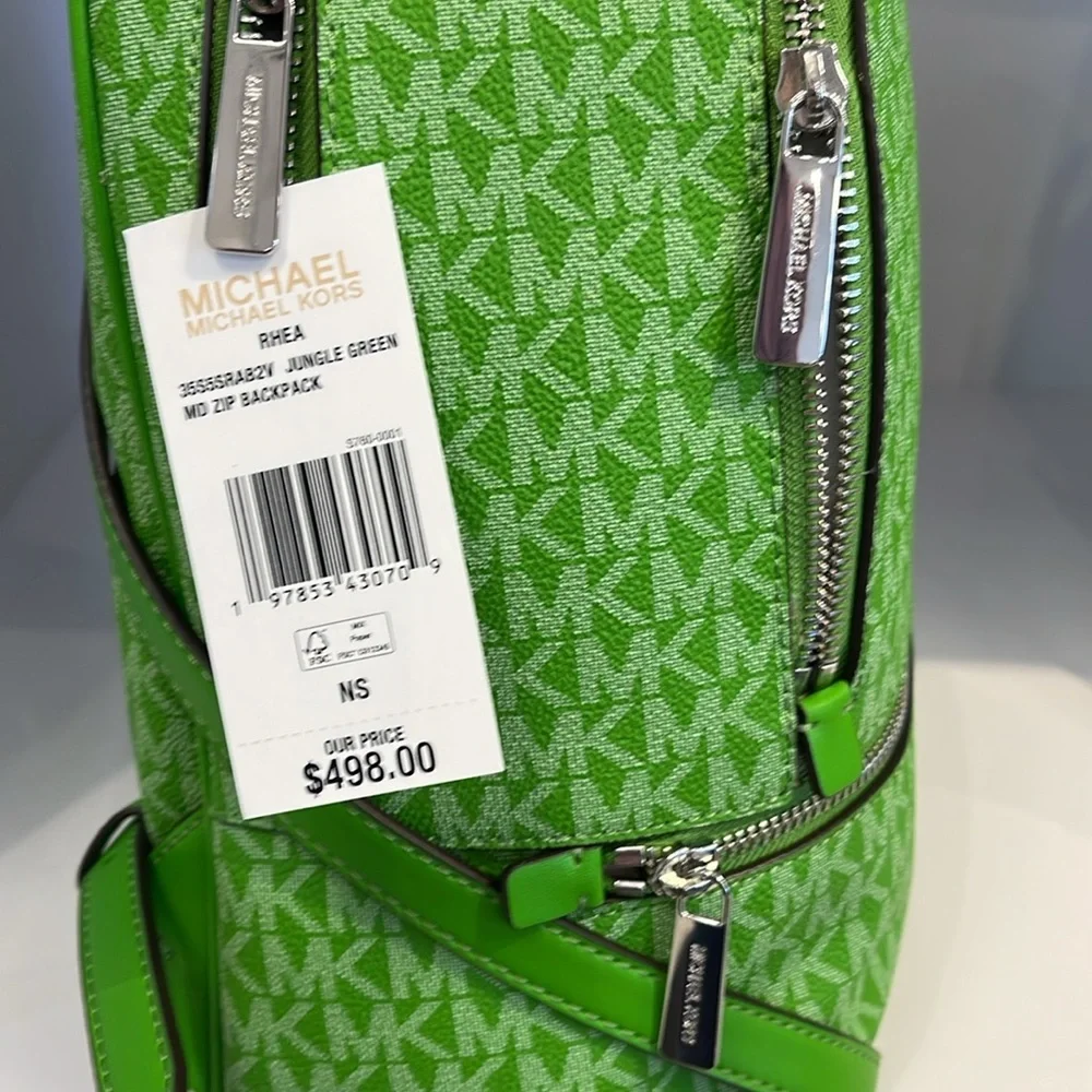 Michael Kors Rhea Medium Signature Logo Backpack Jungle Green  NWT